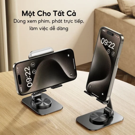 Giá đỡ điện thoại máy tính bảng kim loại trục xoay 360 độ, gấp gọn, chịu lực cao - Ảnh 2