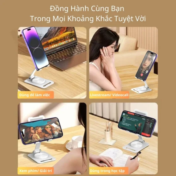 Giá đỡ điện thoại máy tính bảng kim loại trục xoay 360 độ, gấp gọn, chịu lực cao - Ảnh 5