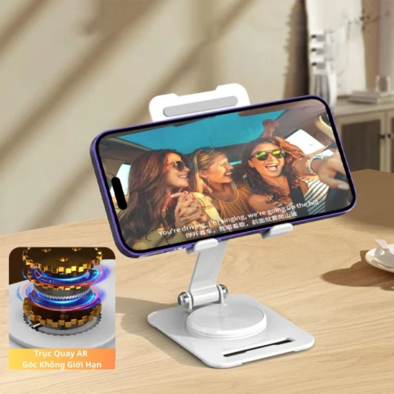 Giá đỡ điện thoại máy tính bảng kim loại trục xoay 360 độ, gấp gọn, chịu lực cao - Ảnh 6