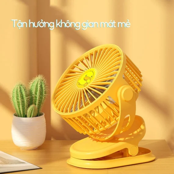 Quạt tích điện Vịt Vàng Xoay 720 độ, Kẹp bàn có thể treo mọi nơi, sạc bằng USB - Ảnh 3