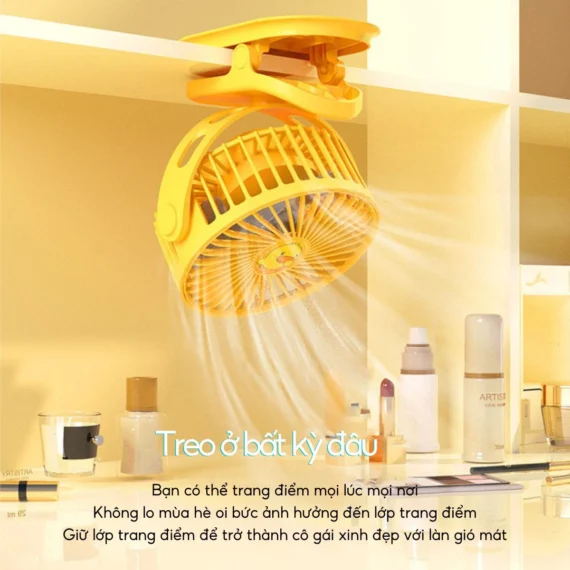 Quạt tích điện Vịt Vàng Xoay 720 độ, Kẹp bàn có thể treo mọi nơi, sạc bằng USB - Ảnh 5